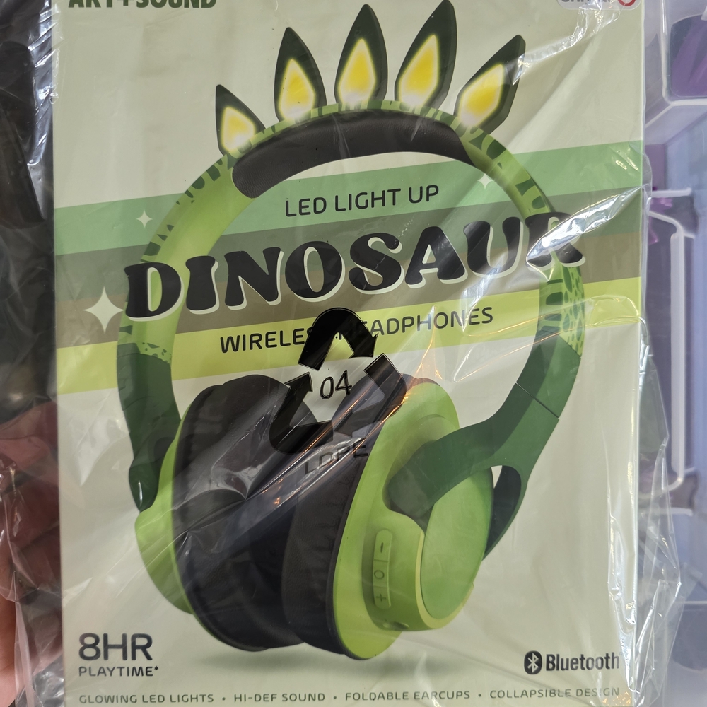 Dinosaur LED Light Up Wireless Headphones 8hr Play Time